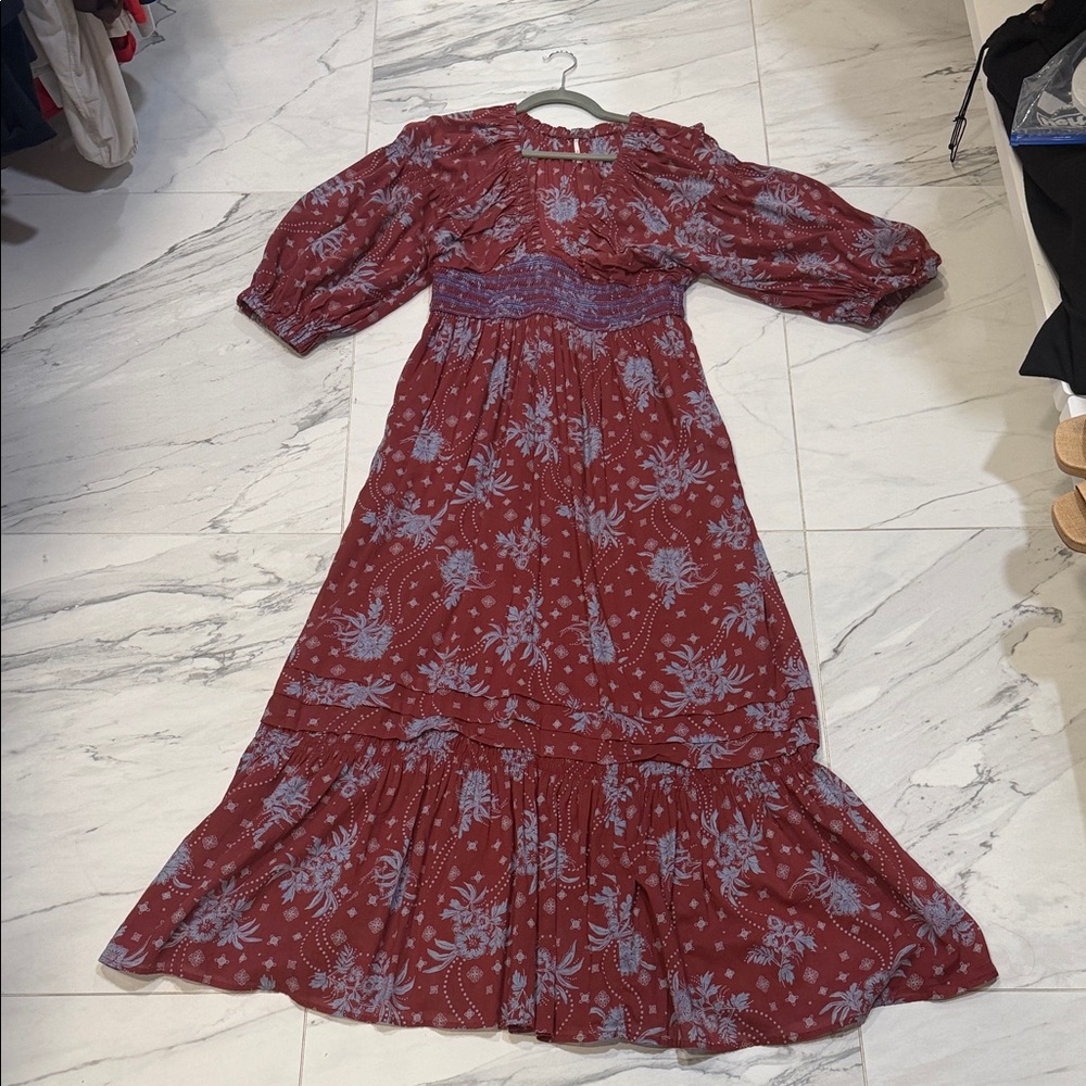 Free People Burgundy and Lavender Floral Dress
